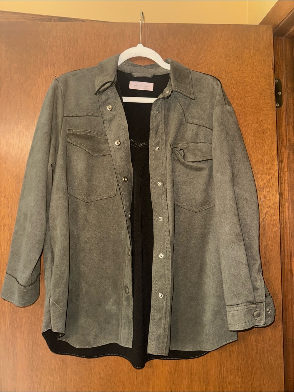 Philosophy Olive Gray Suede-Look Shirt Jacket